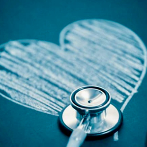 A stethoscope on a heart drawing