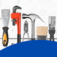 Various tools organized in a row.